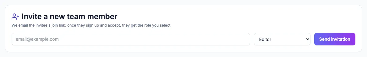 The Invite a new team member form on the Team page